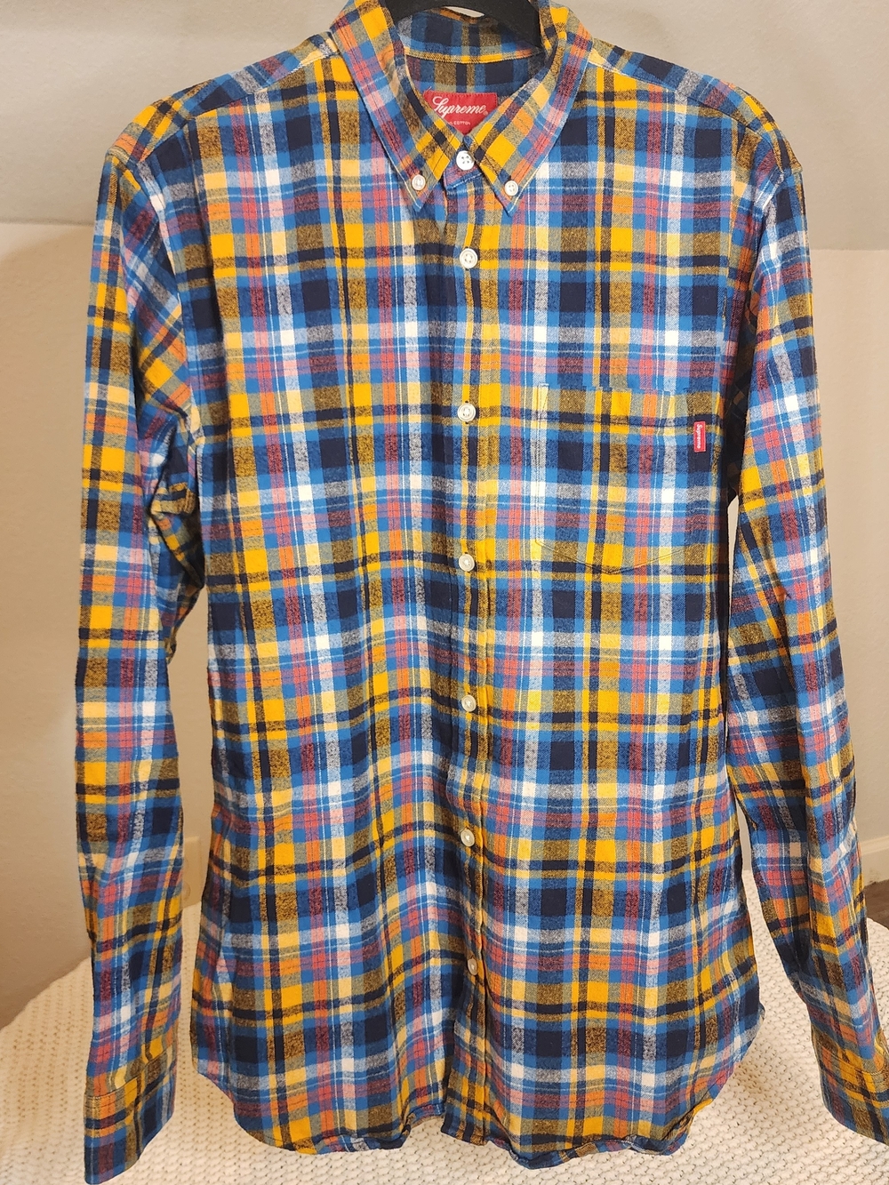 Supreme Yellow, Blue & Pink Cotton Flannel Button-Down Shirt